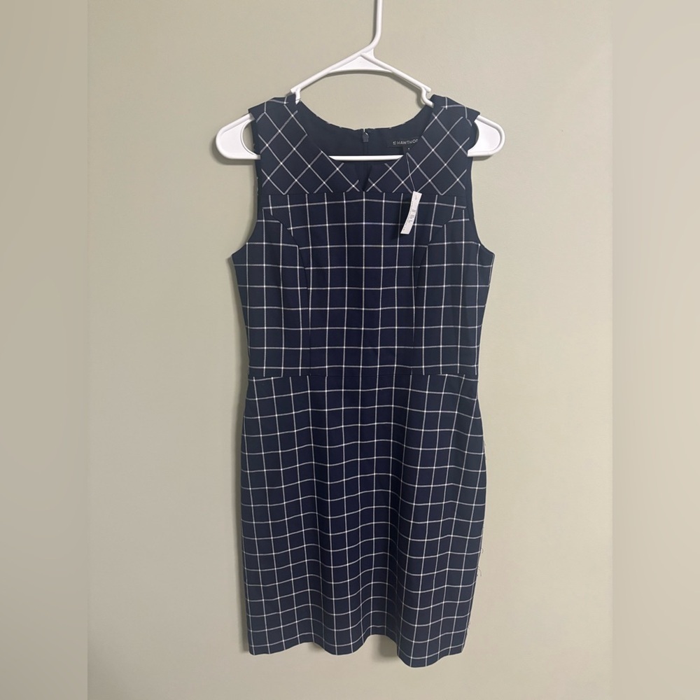 41 Hawthorn Wendy Knit Dress Size 4 Navy Blue White Windowpane Stretch New